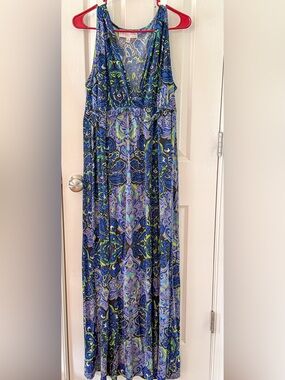 Philosophy Dresses XL Blue Boho Paisley Maxi Dress Sleeveless Empire Waist